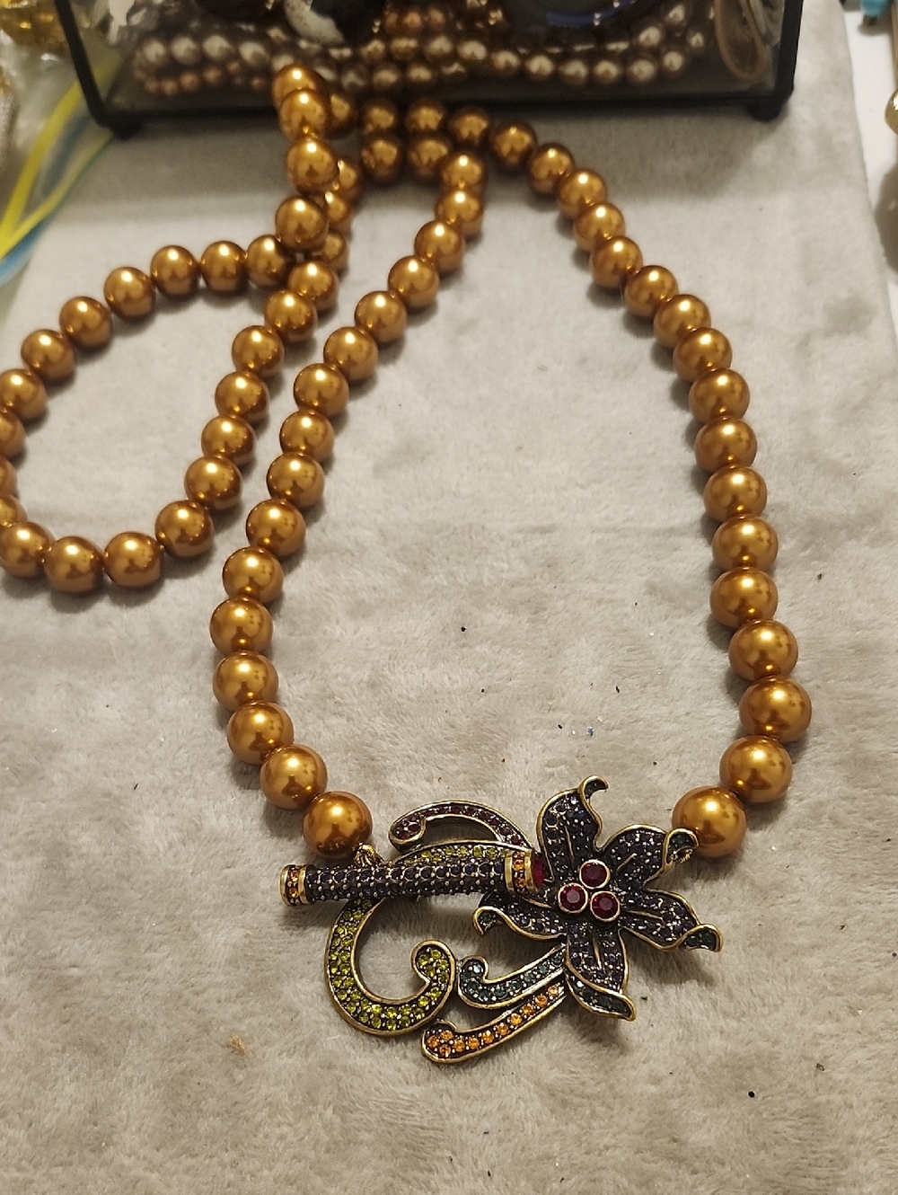 Heidi Daus Gold Beaded Necklace with Floral Pavé Pendant